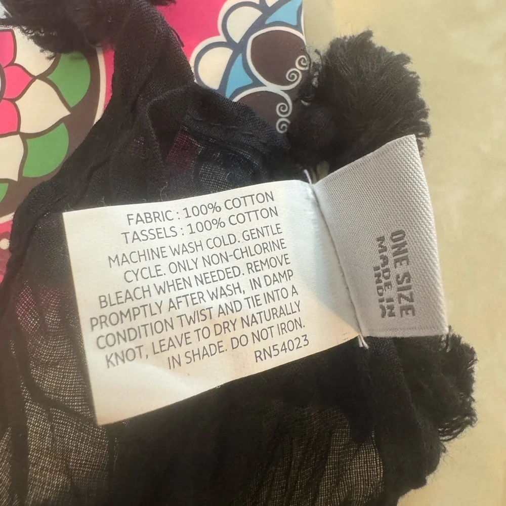 GUC Old Navy Solid Black Scarf with Pom Pom Tassels on all sides! - Picture 4 of 4